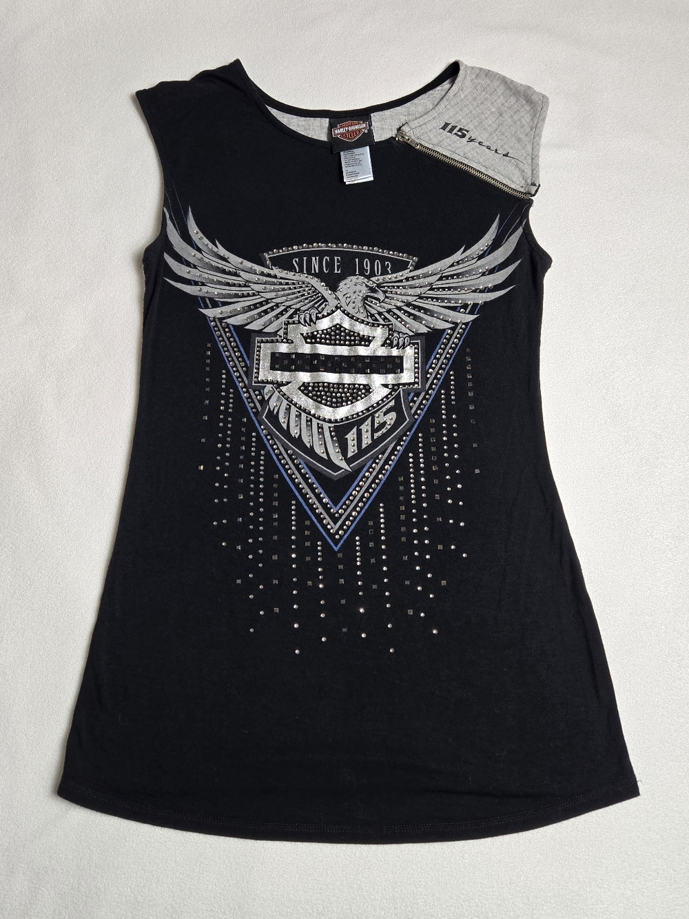 Harley-Davidson Women's Black Graphic Tank Top with Zip Shoulder Detail XS